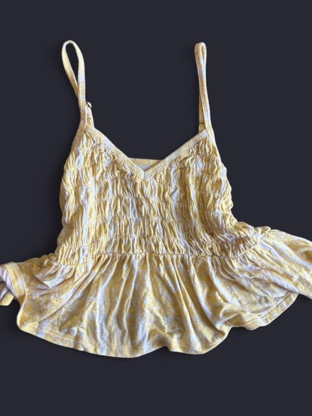 Yellow Floral Smocked Peplum Cami Tank Top Adjustable Straps